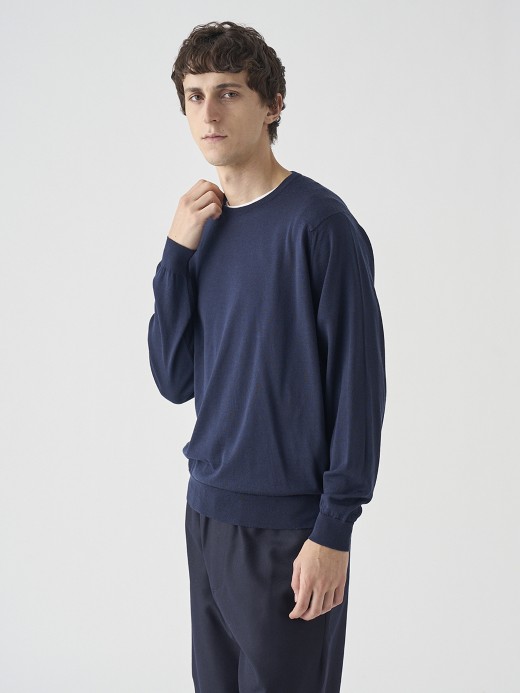 クルーネック長袖ニットプルオーバー | SCANLAN | 30G MODERN FIT 詳細画像 MIDNIGHT 4