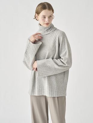 ［Eco Cashmere］カシミヤ混 オーバーサイズタートルネック長袖ニットプルオーバー | TABATHA | 7G