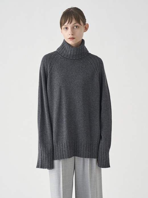 ［Eco Cashmere］カシミヤ混 オーバーサイズタートルネック長袖ニットプルオーバー | TABATHA | 7G 詳細画像 DARK ASH 1