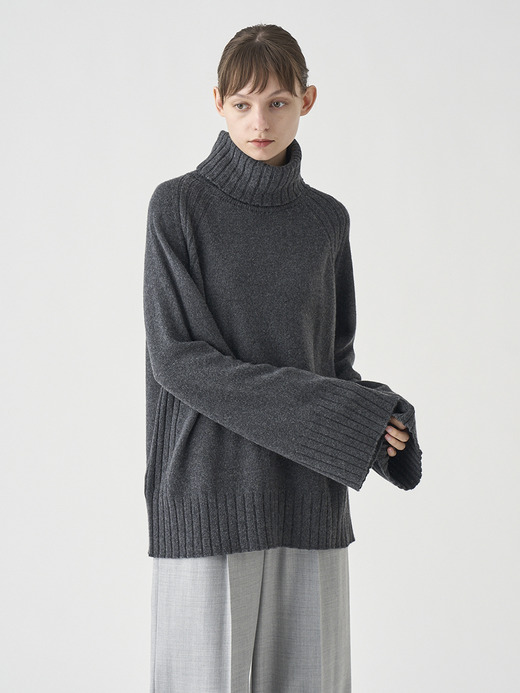 ［Eco Cashmere］カシミヤ混 オーバーサイズタートルネック長袖ニットプルオーバー | TABATHA | 7G 詳細画像 DARK ASH 3