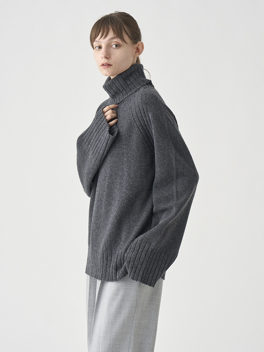 ［Eco Cashmere］カシミヤ混 オーバーサイズタートルネック長袖ニットプルオーバー | TABATHA | 7G 詳細画像 DARK ASH 5