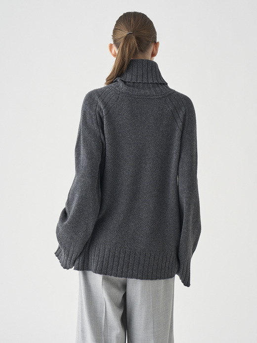 ［Eco Cashmere］カシミヤ混 オーバーサイズタートルネック長袖ニットプルオーバー | TABATHA | 7G 詳細画像 DARK ASH 7