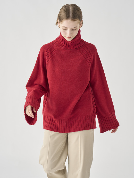 ［Eco Cashmere］カシミヤ混 オーバーサイズタートルネック長袖ニットプルオーバー | TABATHA | 7G 詳細画像 VERMILLION 1