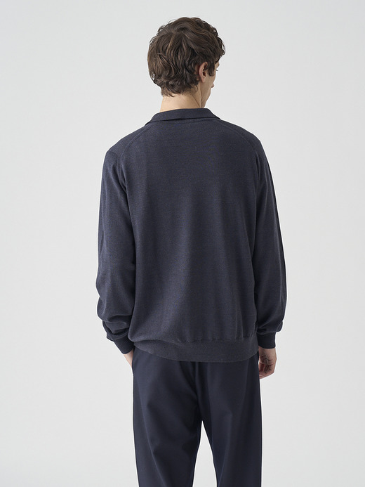 襟付き長袖ニットシャツカーディガン | TIBOR | 24G EASY FIT 詳細画像 HEPBURN SMOKE 9