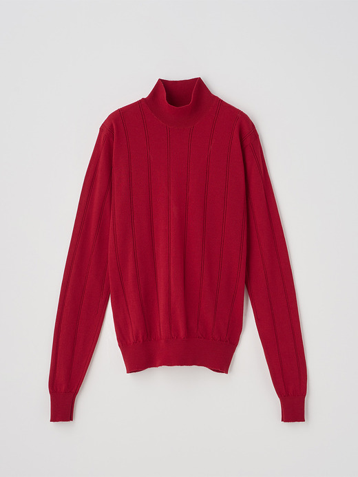 ストライプ柄アイレットモックネック長袖プルオーバー | VENECIA | 30G 詳細画像 RUBY RED 1