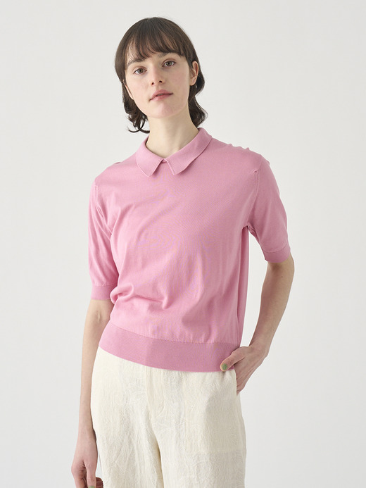 ボタンレス半袖コットンニットポロシャツ | ADALINE | 30G 詳細画像 GLASS PINK 1