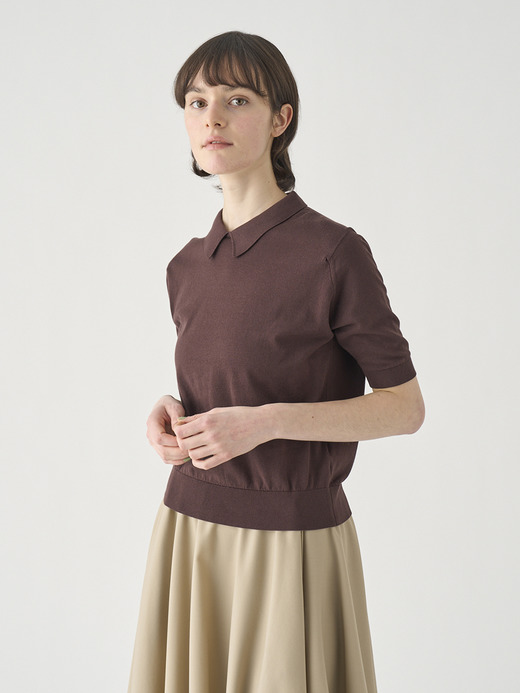 ボタンレス半袖コットンニットポロシャツ | ADALINE | 30G 詳細画像 RAISIN 3