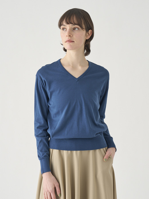 Ｖネック長袖コットンニットプルオーバー | ANNE | 30G COMMON FIT 詳細画像 DELFT BLUE 1