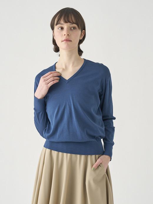 Ｖネック長袖コットンニットプルオーバー | ANNE | 30G COMMON FIT 詳細画像 DELFT BLUE 3