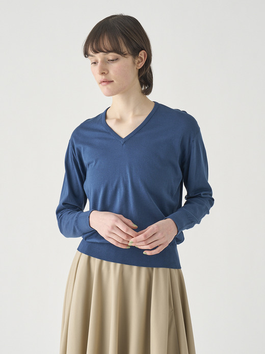 Ｖネック長袖コットンニットプルオーバー | ANNE | 30G COMMON FIT 詳細画像 DELFT BLUE 4