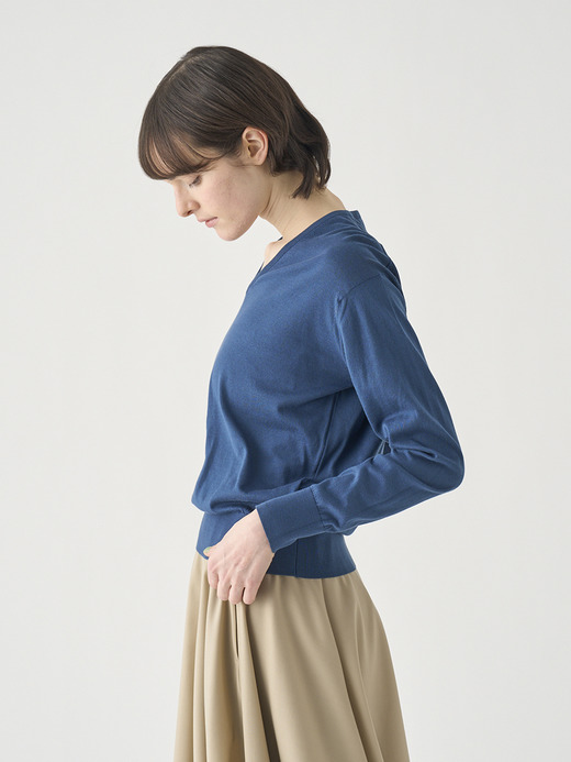 Ｖネック長袖コットンニットプルオーバー | ANNE | 30G COMMON FIT 詳細画像 DELFT BLUE 6