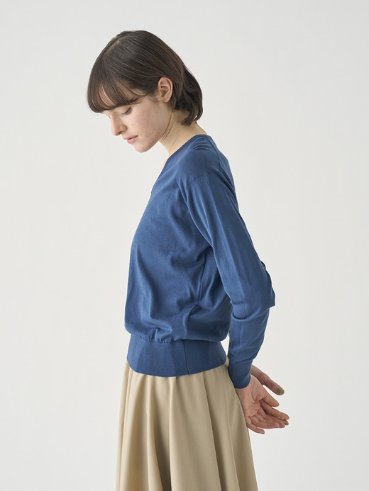 Ｖネック長袖コットンニットプルオーバー | ANNE | 30G COMMON FIT 詳細画像 DELFT BLUE 7