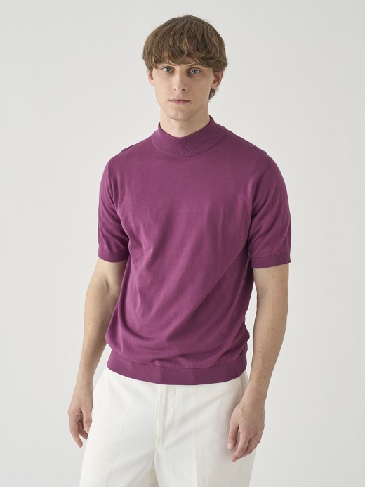 モックネック半袖コットンニットＴシャツ | ARBER | 30G MODERN FIT 詳細画像 AMARANTH 2