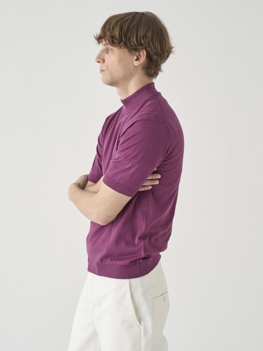 モックネック半袖コットンニットＴシャツ | ARBER | 30G MODERN FIT 詳細画像 AMARANTH 3