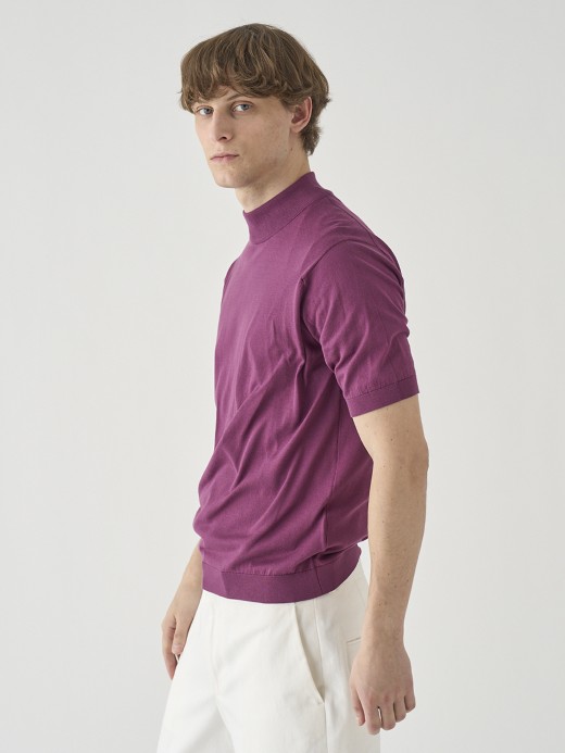 モックネック半袖コットンニットＴシャツ | ARBER | 30G MODERN FIT 詳細画像 AMARANTH 4