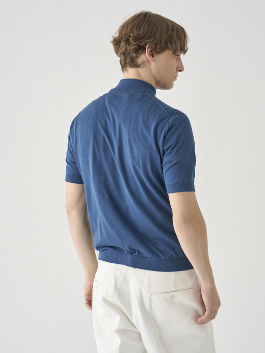 モックネック半袖コットンニットＴシャツ | ARBER | 30G MODERN FIT 詳細画像 DELFT BLUE 8