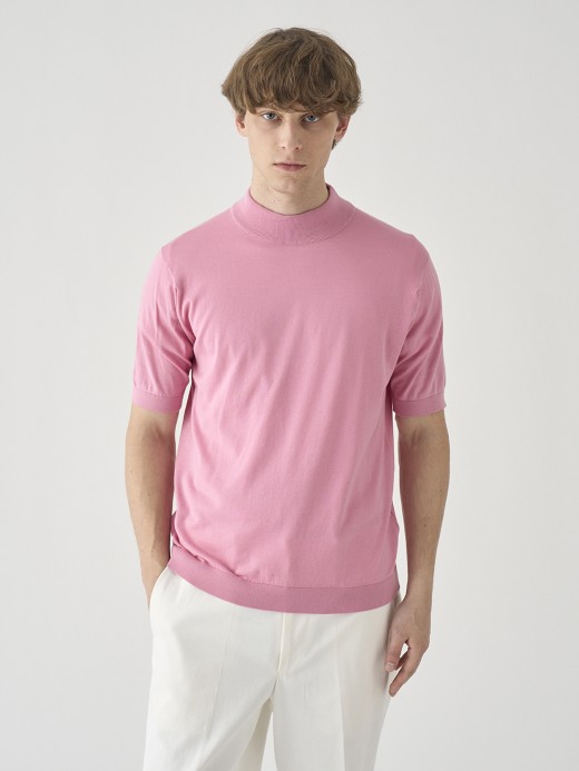 モックネック半袖コットンニットＴシャツ | ARBER | 30G MODERN FIT 詳細画像 GLASS PINK 1