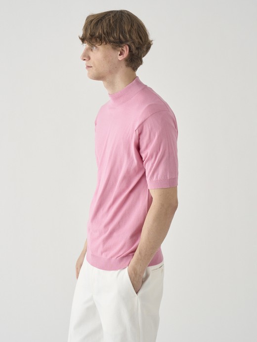モックネック半袖コットンニットＴシャツ | ARBER | 30G MODERN FIT 詳細画像 GLASS PINK 4