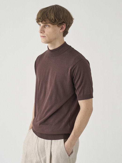 モックネック半袖コットンニットＴシャツ | ARBER | 30G MODERN FIT 詳細画像 RAISIN 4