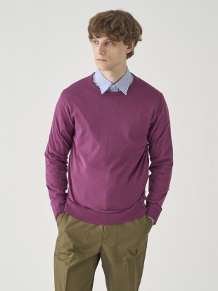 クルーネック長袖コットンニットプルオーバー | DAVID | 30G MODERN FIT