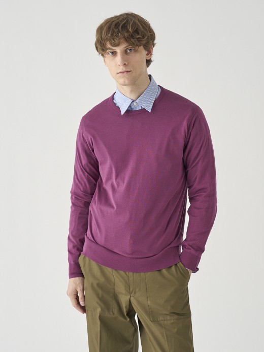 クルーネック長袖コットンニットプルオーバー | DAVID | 30G MODERN FIT 詳細画像 AMARANTH 3