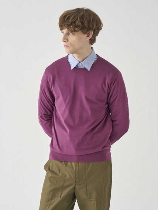 クルーネック長袖コットンニットプルオーバー | DAVID | 30G MODERN FIT 詳細画像 AMARANTH 4