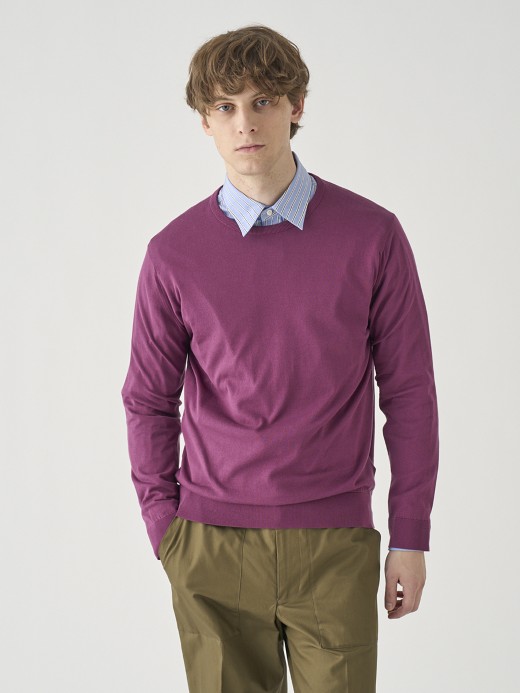 クルーネック長袖コットンニットプルオーバー | DAVID | 30G MODERN FIT 詳細画像 AMARANTH 5