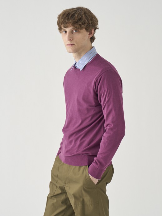 クルーネック長袖コットンニットプルオーバー | DAVID | 30G MODERN FIT 詳細画像 AMARANTH 6