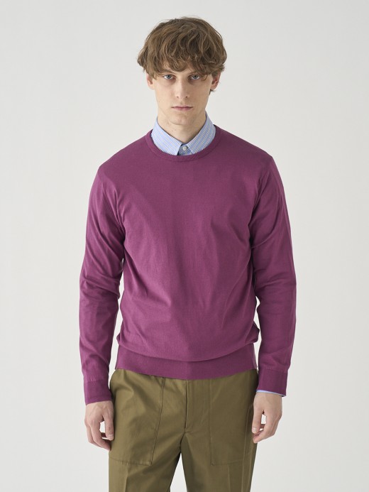 クルーネック長袖コットンニットプルオーバー | DAVID | 30G MODERN FIT 詳細画像 AMARANTH 8