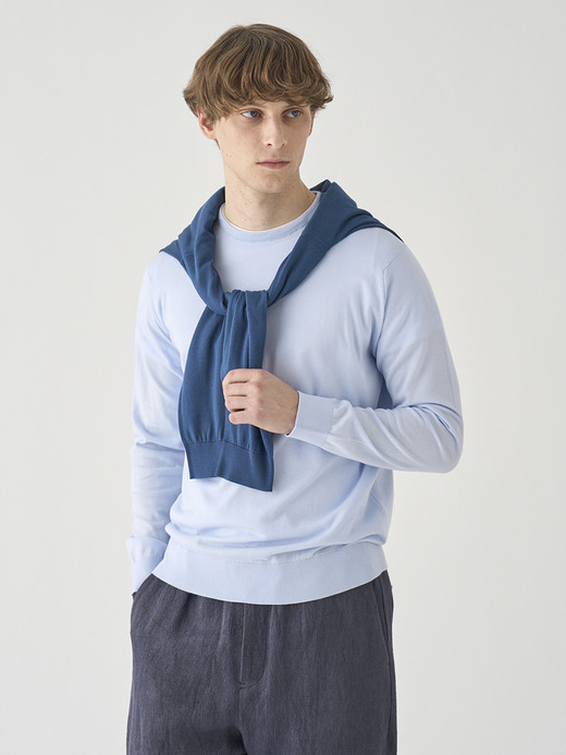 クルーネック長袖コットンニットプルオーバー | DAVID | 30G MODERN FIT 詳細画像 DEW 8