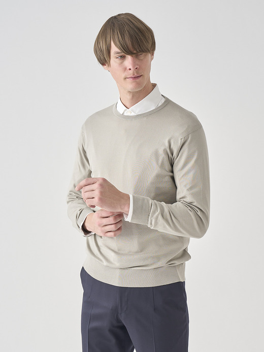 クルーネック長袖コットンニットプルオーバー | DAVID | 30G MODERN FIT 詳細画像 PARCHMENT 1