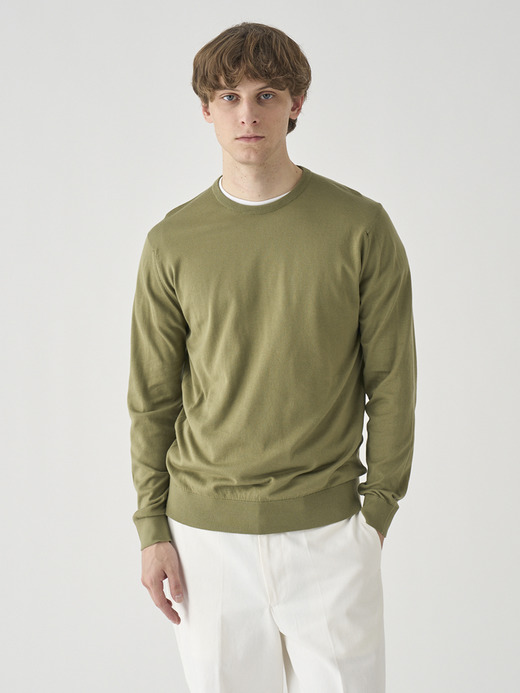 クルーネック長袖コットンニットプルオーバー | DAVID | 30G MODERN FIT 詳細画像 TARRAGON 1