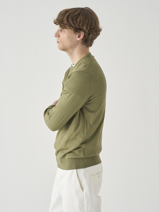 クルーネック長袖コットンニットプルオーバー | DAVID | 30G MODERN FIT 詳細画像 TARRAGON 3