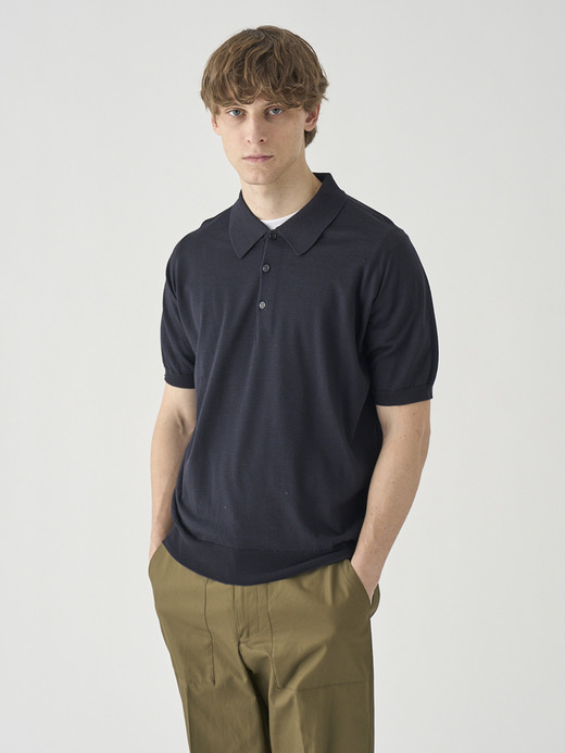 [Anglo Indian Gauze]マイクロボーダーニットポロシャツ | ELVINS | 30G EASY FIT 詳細画像 NO2(ELVINS) 3