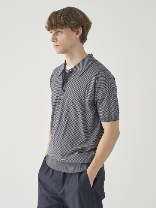 [Anglo Indian Gauze]マイクロボーダーニットポロシャツ | ELVINS | 30G EASY FIT 詳細画像 NO3(ELVINS) 2