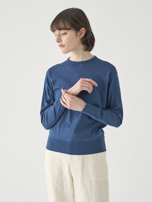 クルーネック長袖コットンニットプルオーバー | EMMA | 30G COMMON FIT 詳細画像 DELFT BLUE 4