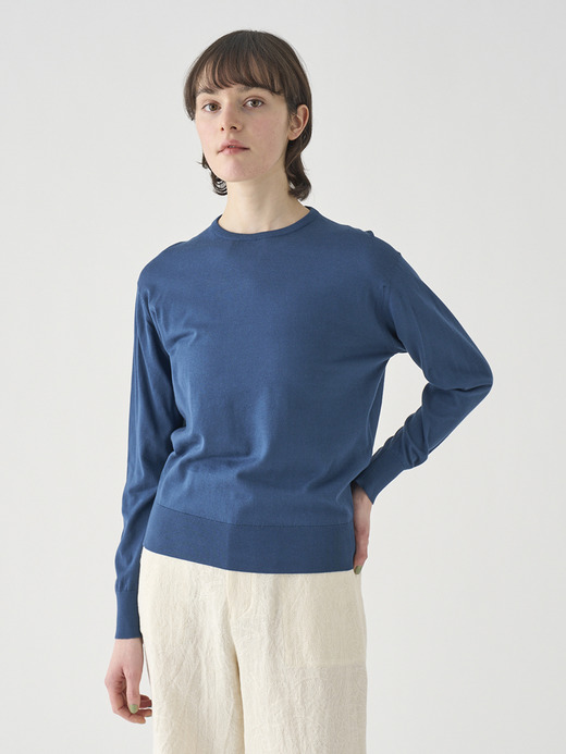 クルーネック長袖コットンニットプルオーバー | EMMA | 30G COMMON FIT 詳細画像 DELFT BLUE 7