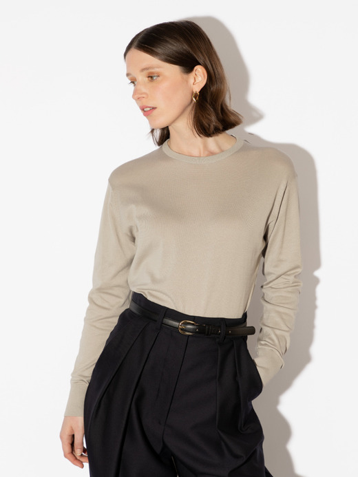 クルーネック長袖コットンニットプルオーバー | EMMA | 30G COMMON FIT 詳細画像 PARCHMENT 1