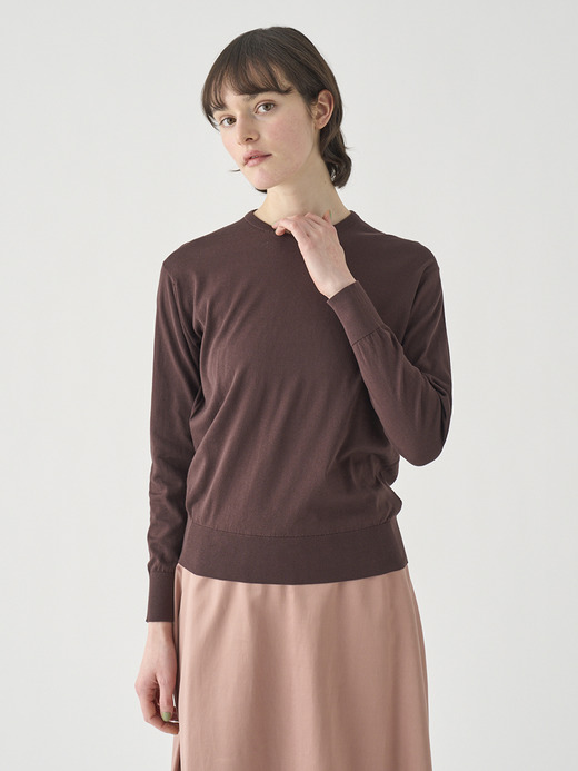 クルーネック長袖コットンニットプルオーバー | EMMA | 30G COMMON FIT 詳細画像 RAISIN 4