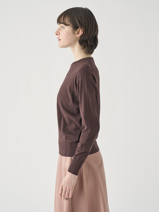 クルーネック長袖コットンニットプルオーバー | EMMA | 30G COMMON FIT 詳細画像 RAISIN 5