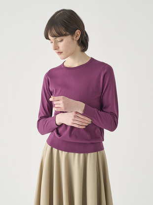 クルーネック長袖コットンニットプルオーバー | EVONNE | 30G MODERN FIT