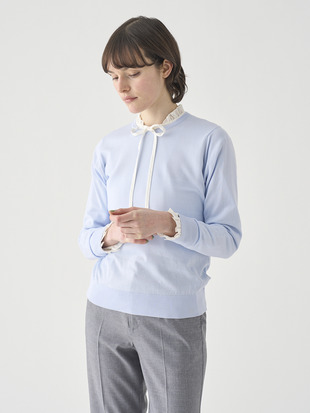 クルーネック長袖コットンニットプルオーバー | EVONNE | 30G MODERN FIT