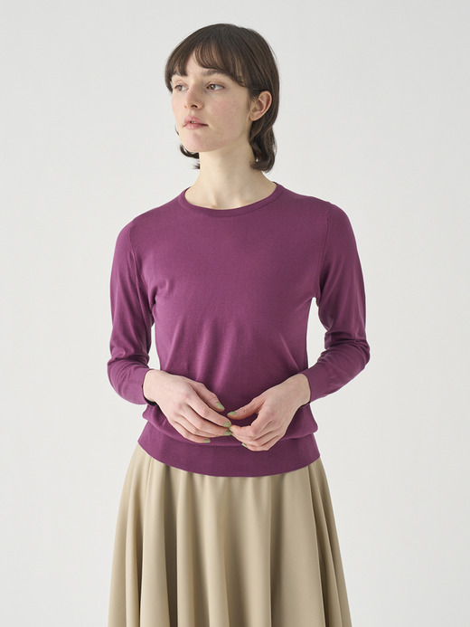 クルーネック長袖コットンニットプルオーバー | EVONNE | 30G MODERN FIT 詳細画像 AMARANTH 4