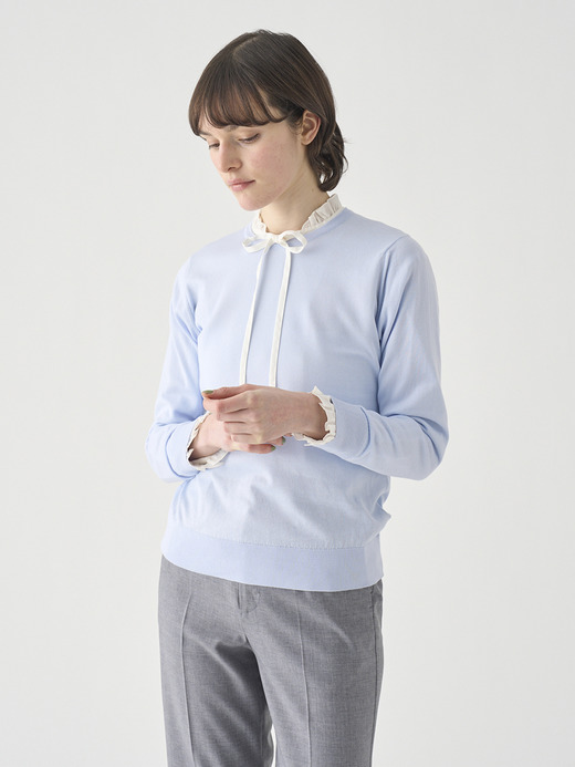 クルーネック長袖コットンニットプルオーバー | EVONNE | 30G MODERN FIT 詳細画像 DEW 1