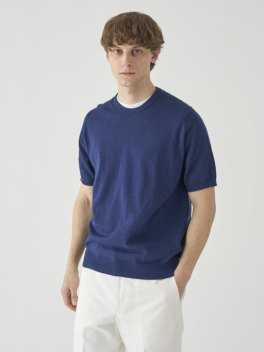 コットン アイレット柄ニットTシャツ | FABIEN | 24G EASY FIT 詳細画像 FRENCH NAVY 3