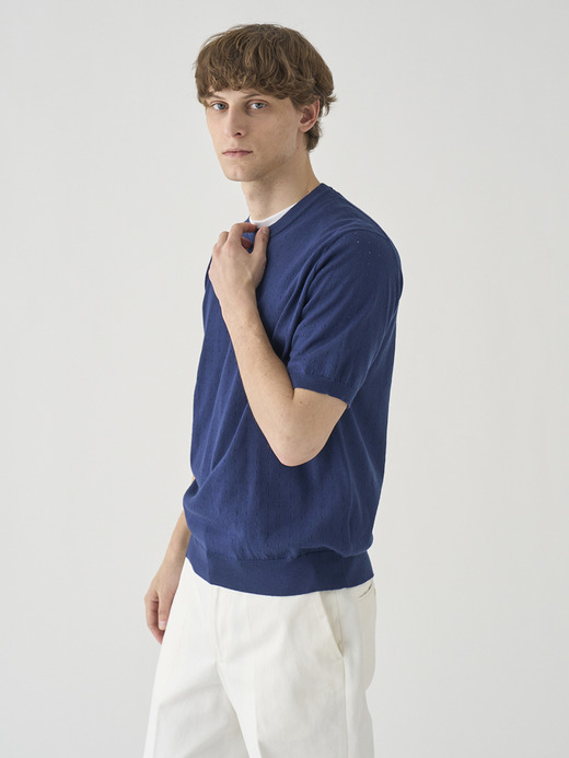 コットン アイレット柄ニットTシャツ | FABIEN | 24G EASY FIT 詳細画像 FRENCH NAVY 4