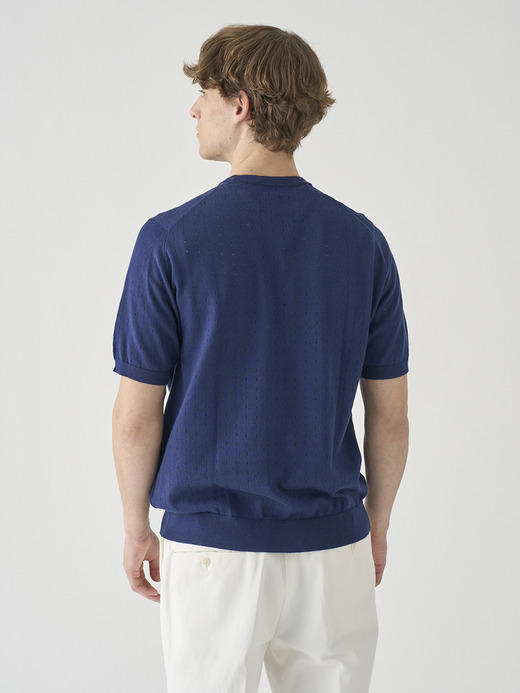 コットン アイレット柄ニットTシャツ | FABIEN | 24G EASY FIT 詳細画像 FRENCH NAVY 5