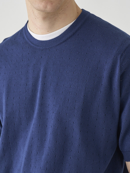 コットン アイレット柄ニットTシャツ | FABIEN | 24G EASY FIT 詳細画像 FRENCH NAVY 8