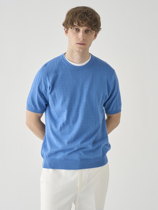 コットン アイレット柄ニットTシャツ | FABIEN | 24G EASY FIT 詳細画像 SKYE BLUE 1