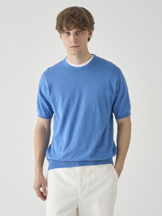 コットン アイレット柄ニットTシャツ | FABIEN | 24G EASY FIT 詳細画像 SKYE BLUE 2